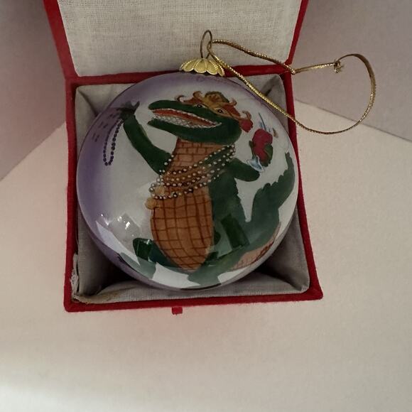The Beach Combers Mardi Gras Gator & Crawfish Glass Painted Christmas Ornament - Picture 14 of 16